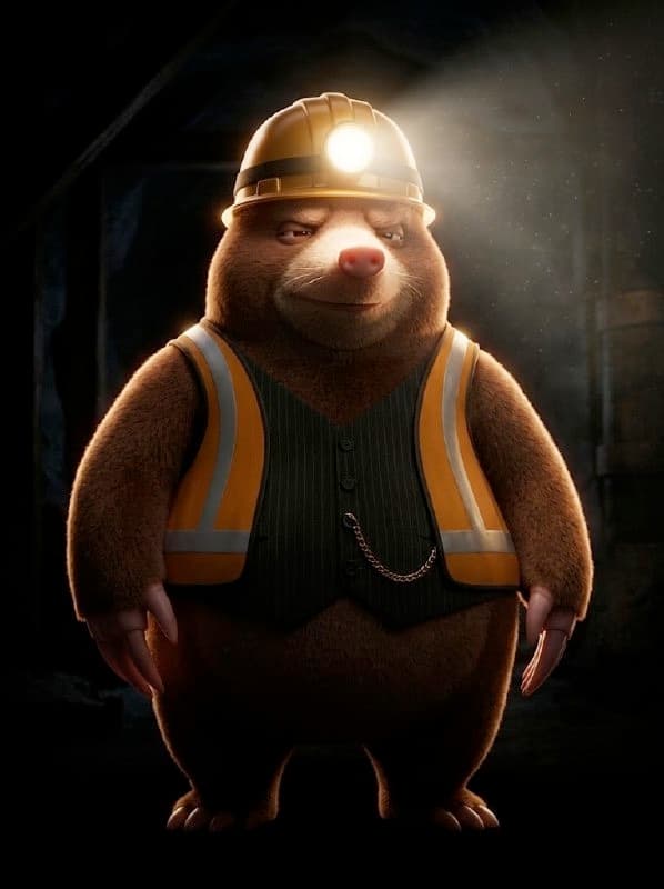 Mo the Mogul Mole inspecting a dark construction site